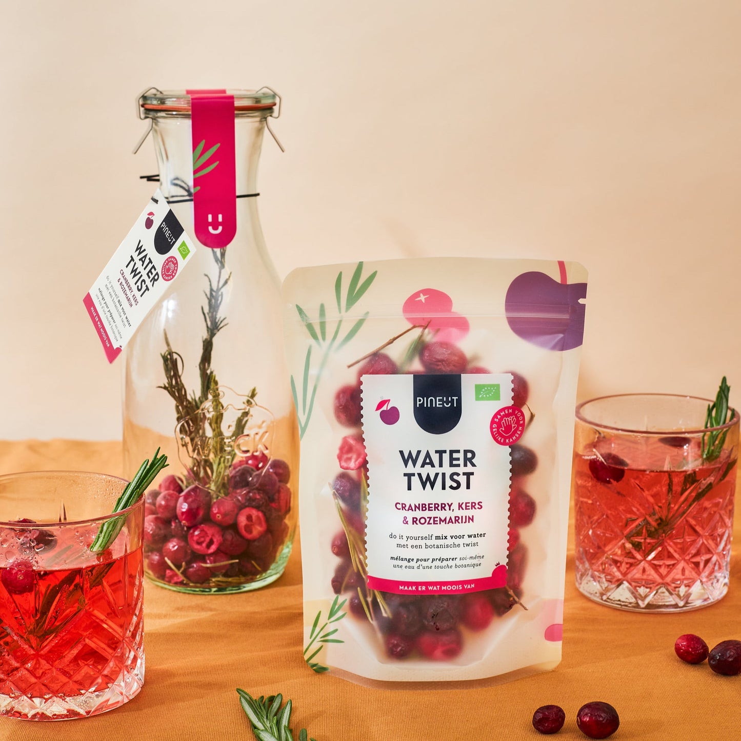 Watertwist Cranberry, Cerise & Romarin BIO | Carafe Weck eau fruitée botanique | Sans sucre, 100 % naturel