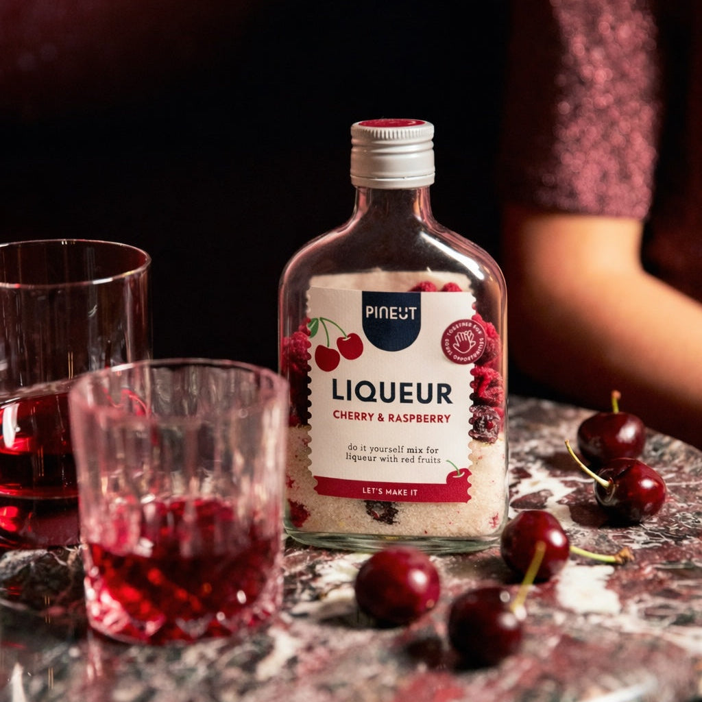 Likeur maken | Pineut Kersenlikeur | Zakflacon | Cherry & Raspberry | BIO | Doos met 6 stuks