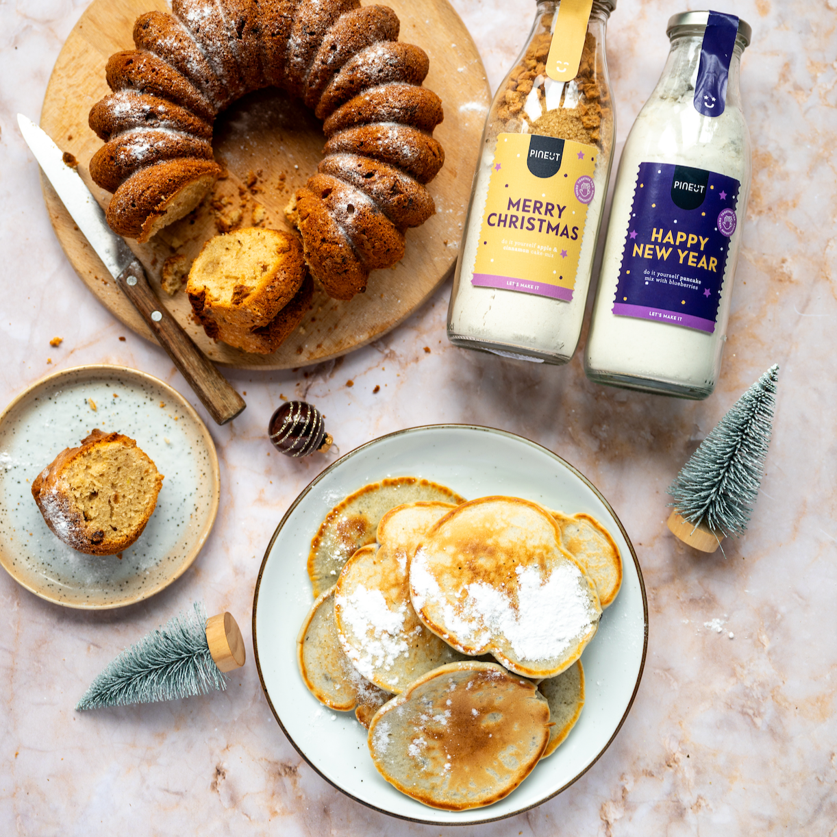 Préparation pour pancakes de Nouvel An | Bouteille cadeau | Petit-déjeuner festif & original