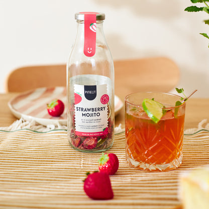 Préparation Strawberry Mojito BIO | Bouteille cocktail | Recette maison fruitée | Idée cadeau estivale