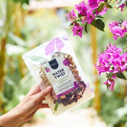 Watertwist Rose, Thé de montagne & Hibiscus BIO | Recharge eau fruitée botanique | Sans sucre, 100 % naturel