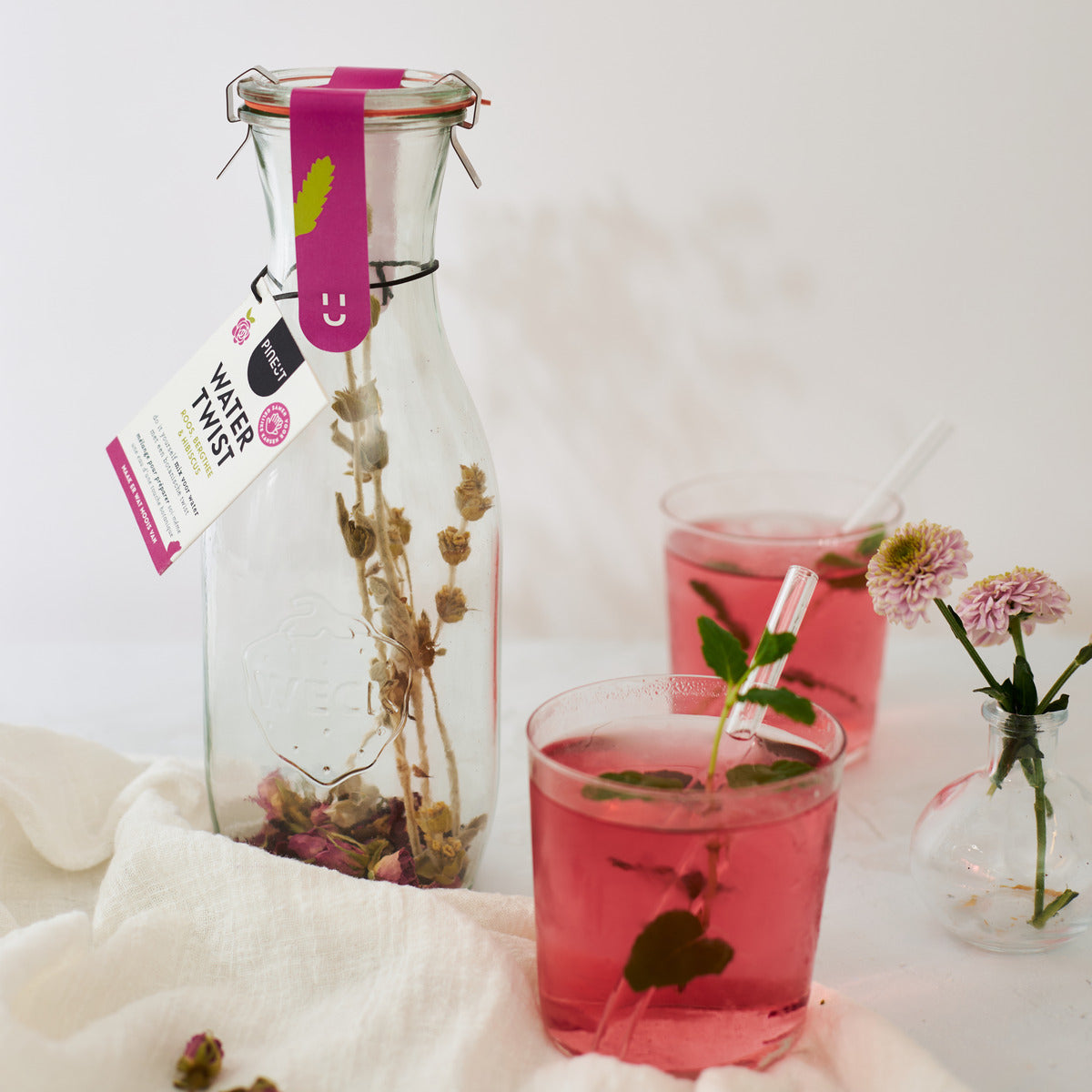 Watertwist | Karaf | Roos, Bergthee & Hibiscus | Doos met 6 stuks