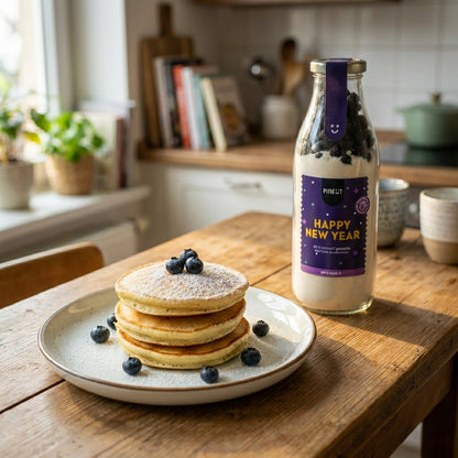 Préparation pour pancakes de Nouvel An | Bouteille cadeau | Petit-déjeuner festif & original