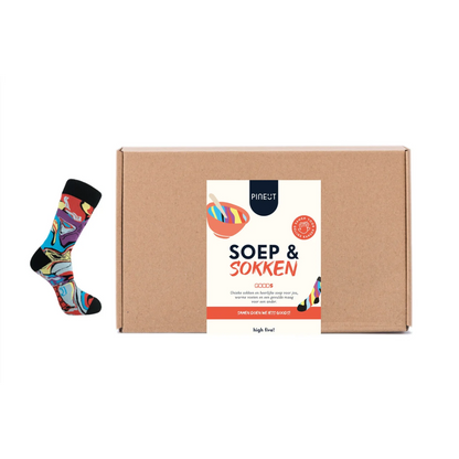 Coffret cadeau solidaire | Soep & Sokken | Mix soupe gourmande & chaussettes design