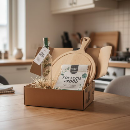 Coffret apéro avec planche Boska | Préparation focaccia & vinaigrette | Cadeau gourmand & design