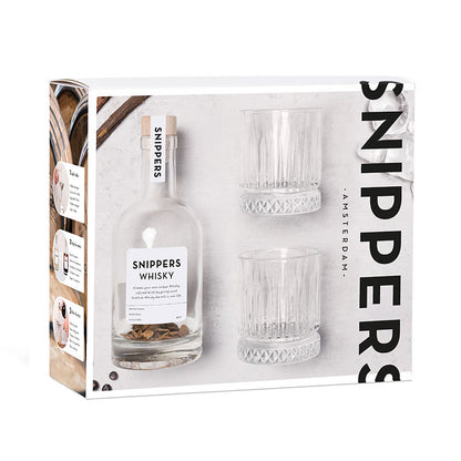 Coffret cadeau Whisky Snippers | Bouteille 350 ml avec copeaux de fût écossais + 2 verres | Transformez votre base en whisky doré | Cadeau premium