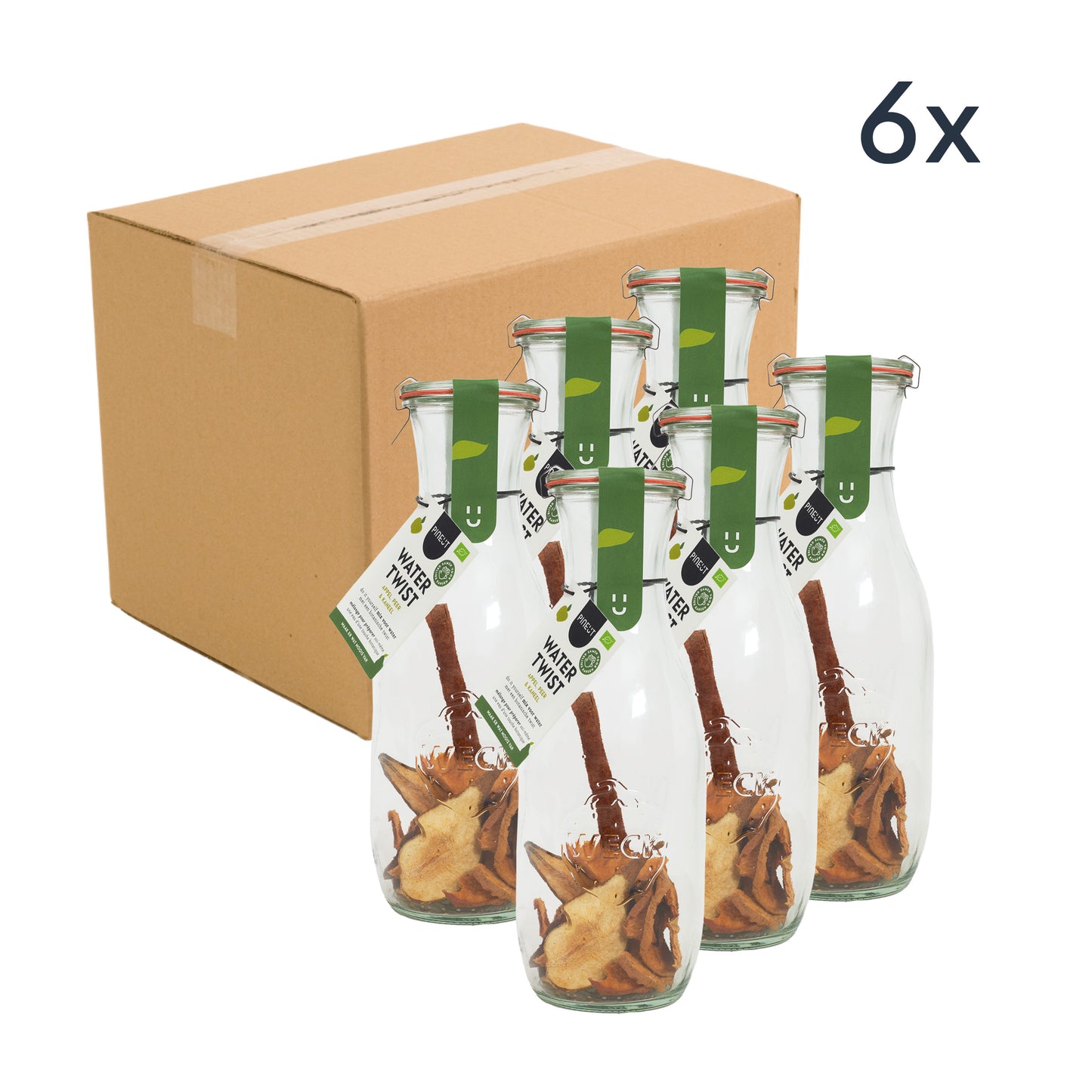 Watertwist Pomme, Poire & Cannelle BIO | Carafe Weck eau fruitée botanique | Boîte de 6 pièces
